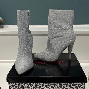 Elegant Silver Rhinestone Ankle Boots